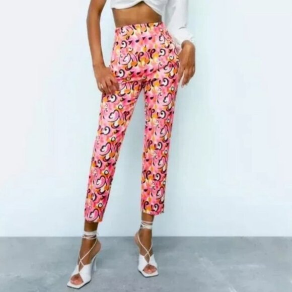 NWT ZARA Paisley Floral Straight Leg High Waist Pants 1478/935 Size XS - Picture 2 of 13